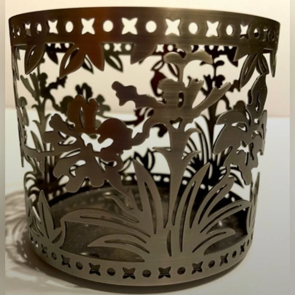 🪴PLANT PATTERNED 3 Wick Candle Holder Bath Body Works Retired Autumn Geometric
